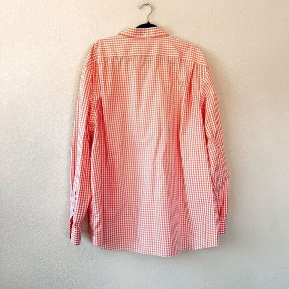 Duluth Trading Company Orange White Gingham Checkered Long Sleeve Button Down Sh - Picture 6 of 6